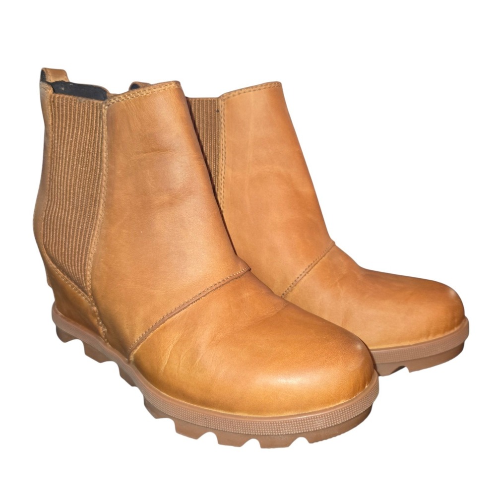 Sorel Joan Rhapsody Wedge Booties Womens 8.5 Ginger Brown Leather NL3022-224